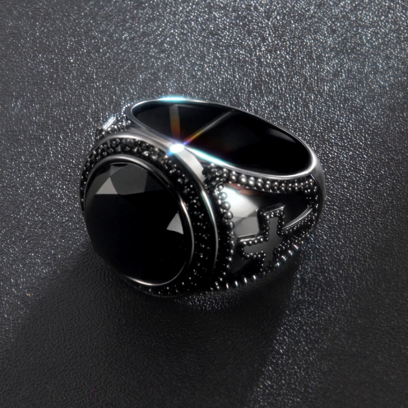 Iced Black Onyx Cross Ring in Black Gold Iced Black Onyx Cross Ring in Black Gold