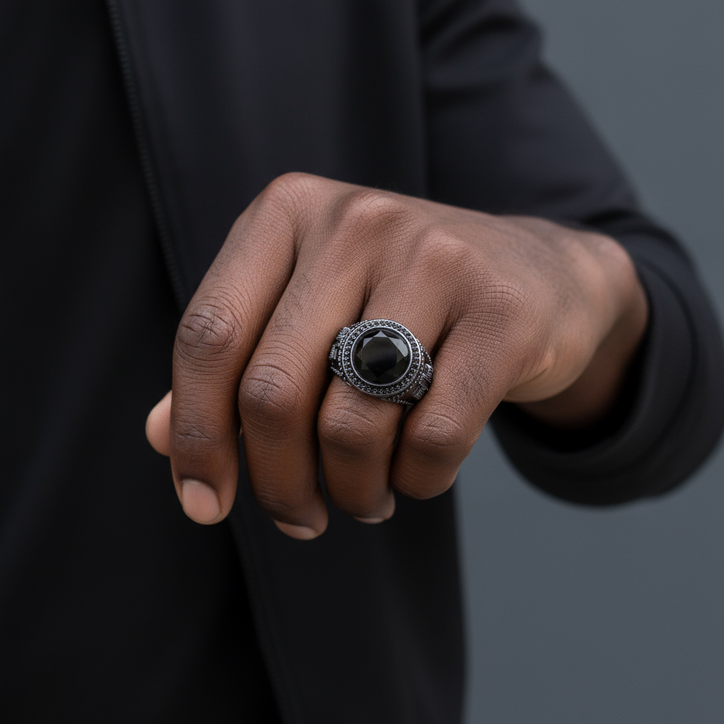 Iced Black Onyx Cross Ring in Black Gold Iced Black Onyx Cross Ring in Black Gold