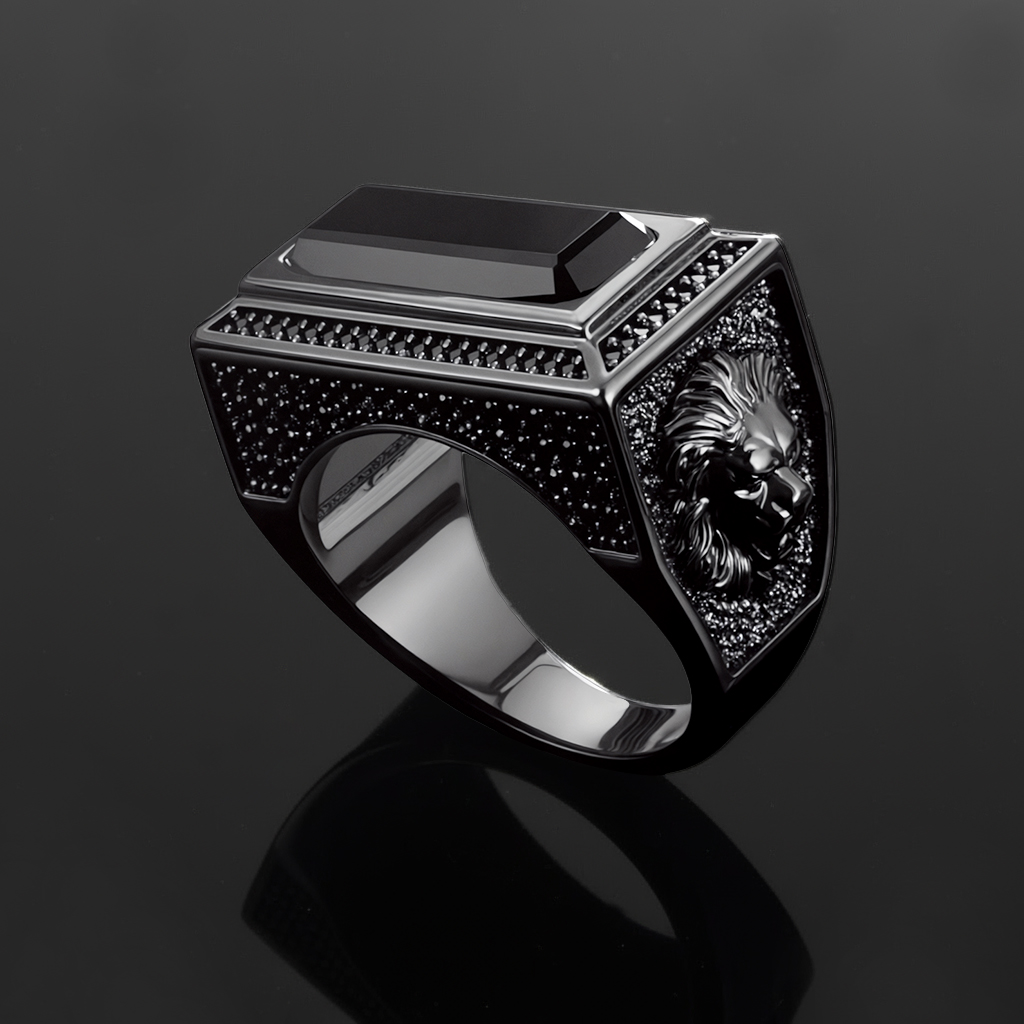 Iced Black Onyx Leon Ring in Black Gold Iced Black Onyx Leon Ring in Black Gold