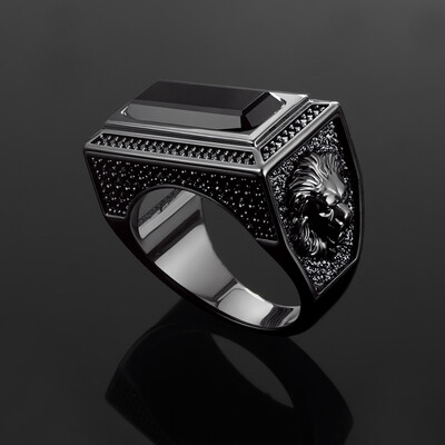 Iced Black Onyx Leon Ring in Black Gold