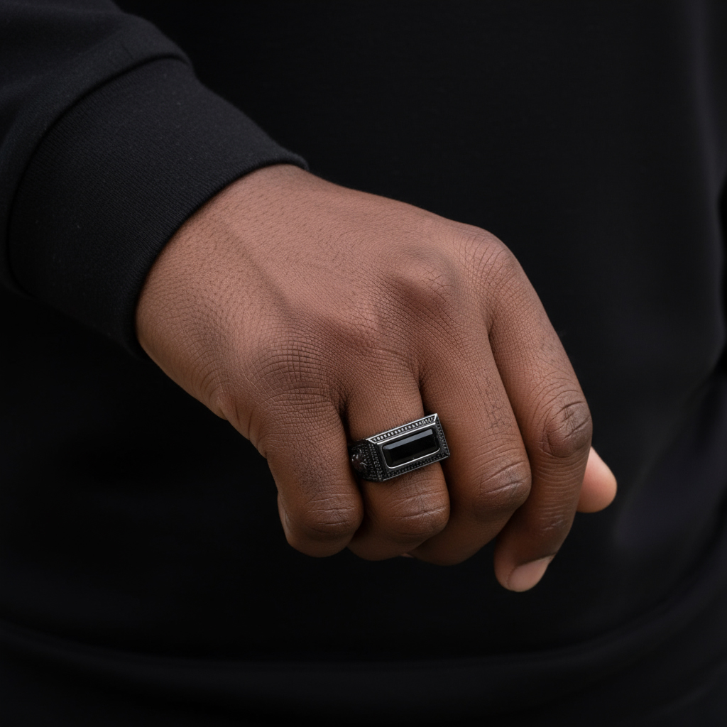 Iced Black Onyx Leon Ring in Black Gold Iced Black Onyx Leon Ring in Black Gold