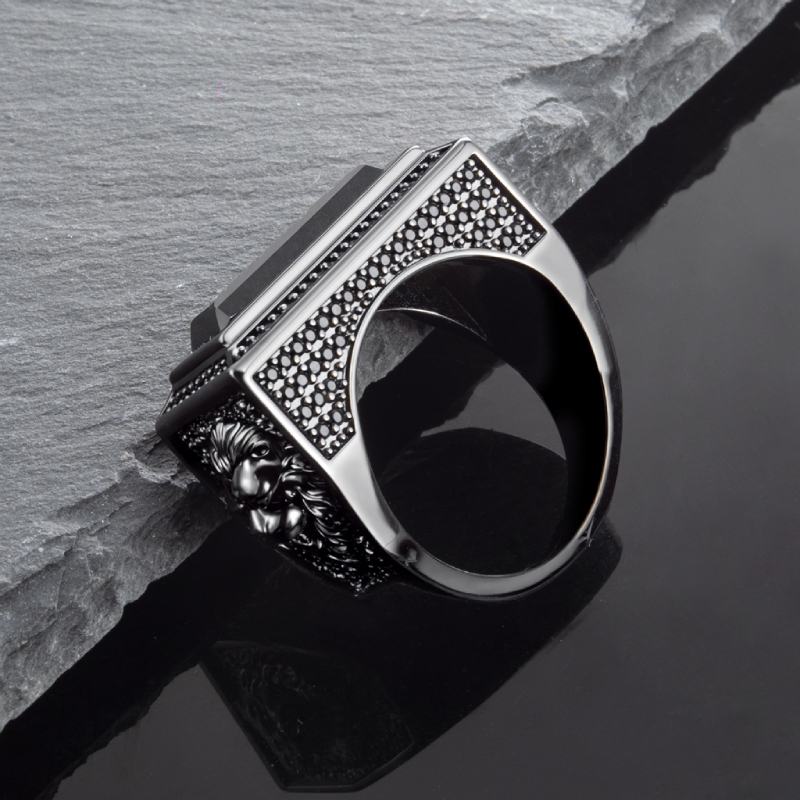 Iced Black Onyx Leon Ring in Black Gold Iced Black Onyx Leon Ring in Black Gold