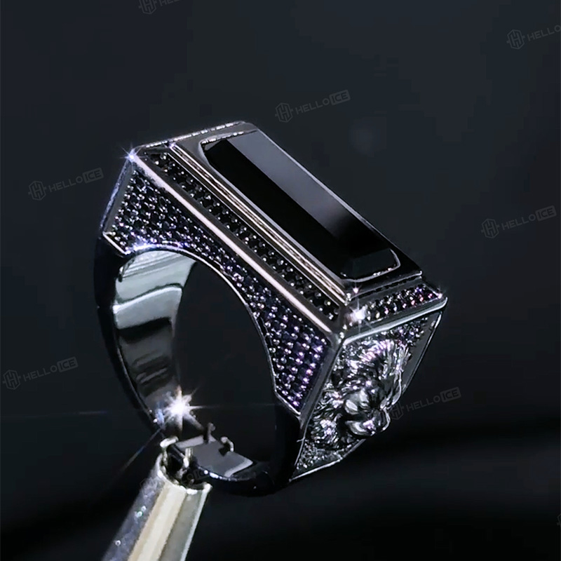 Iced Black Onyx Leon Ring in Black Gold Iced Black Onyx Leon Ring in Black Gold