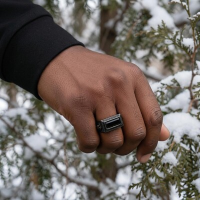 Iced Black Onyx Leon Ring in Black Gold