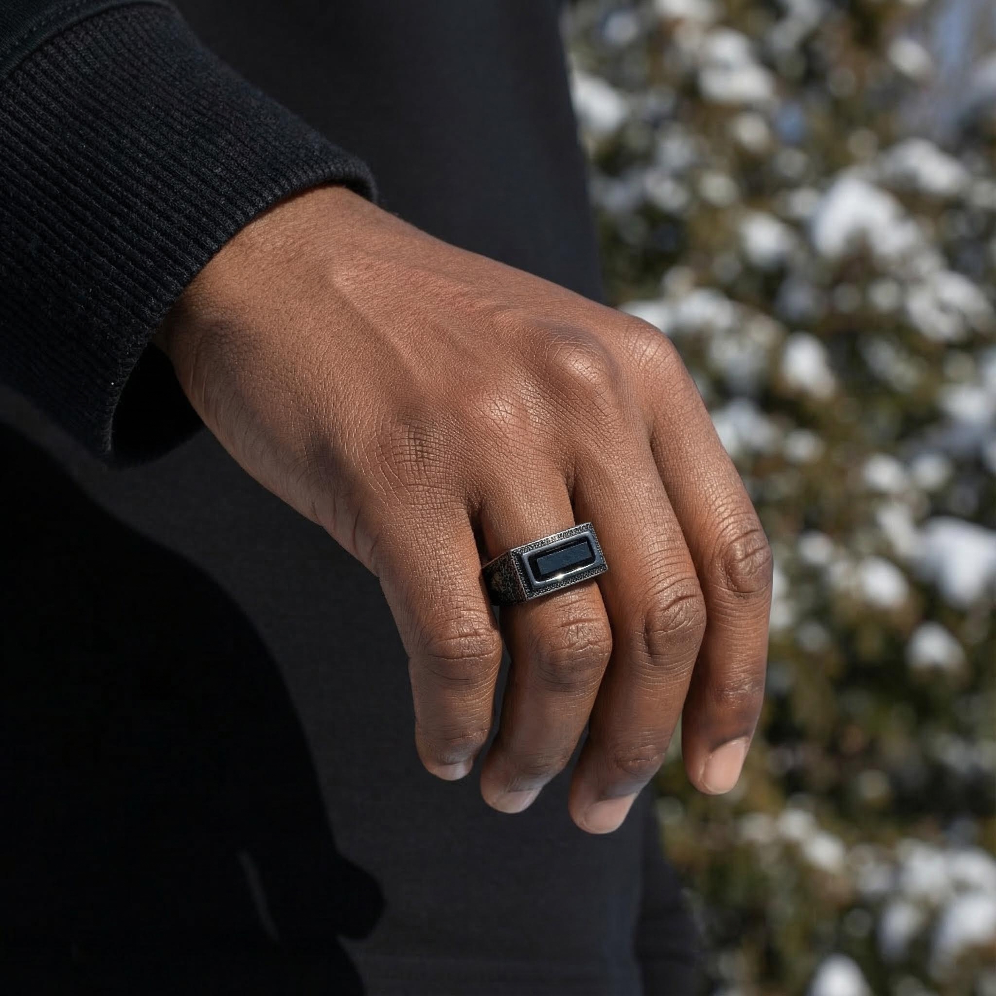 Iced Black Onyx Leon Ring in Black Gold