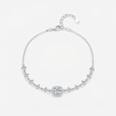 0.8CT Round Cut VVS Moissanite S925 Silver Bracelet