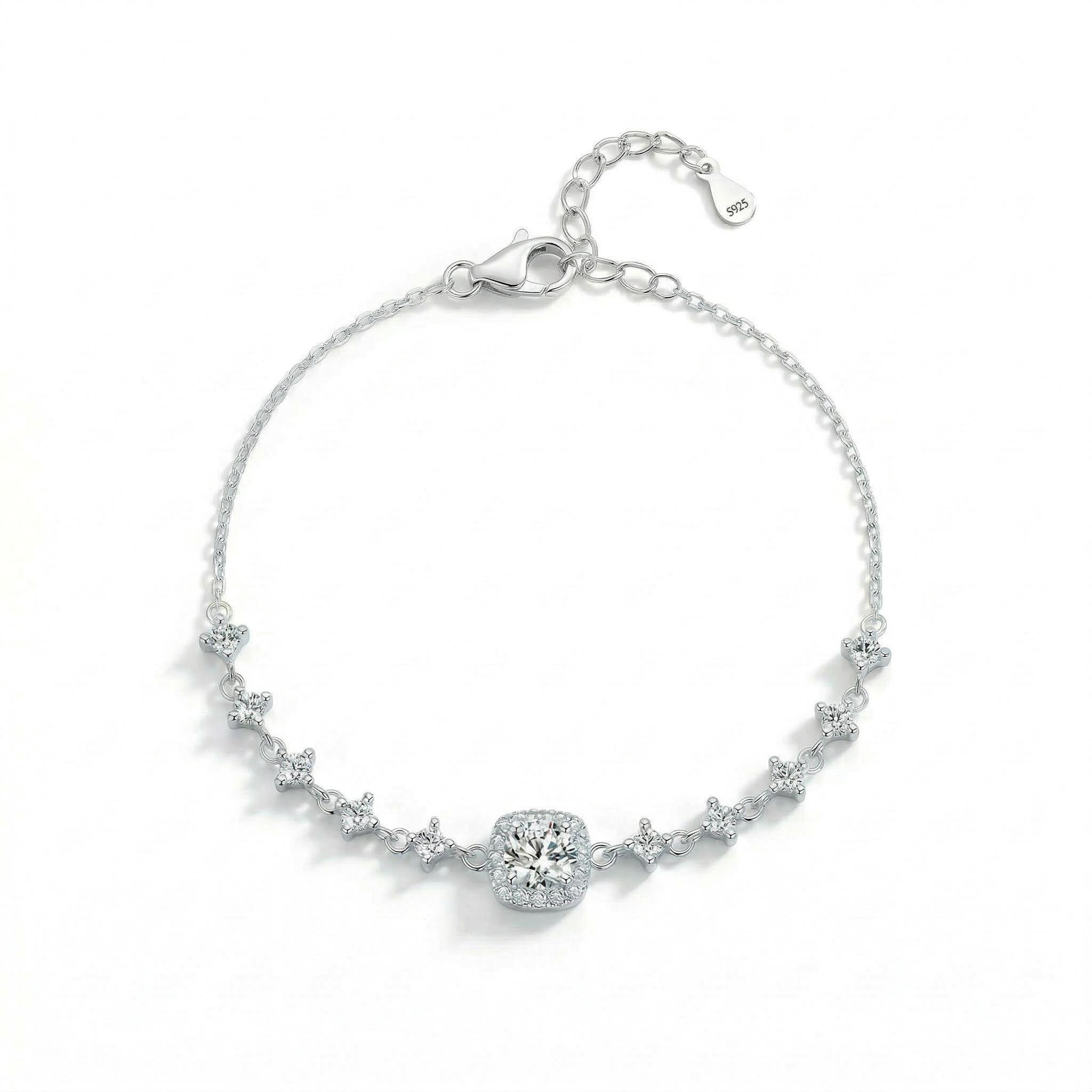 0.8CT Round Cut VVS Moissanite S925 Silver Bracelet