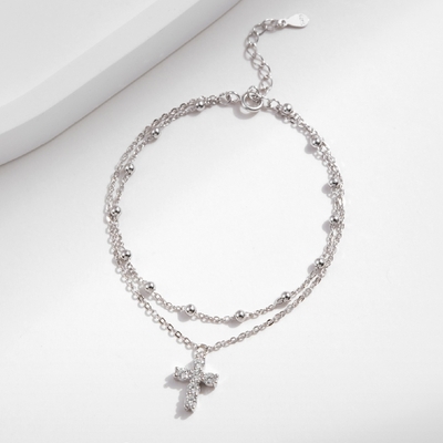 S925 Silver Double Layer Cross Adjustable Bracelet