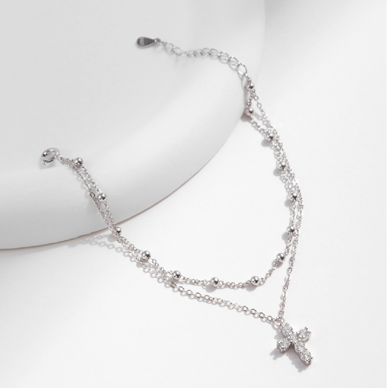 S925 Silver Double Layer Cross Adjustable Bracelet