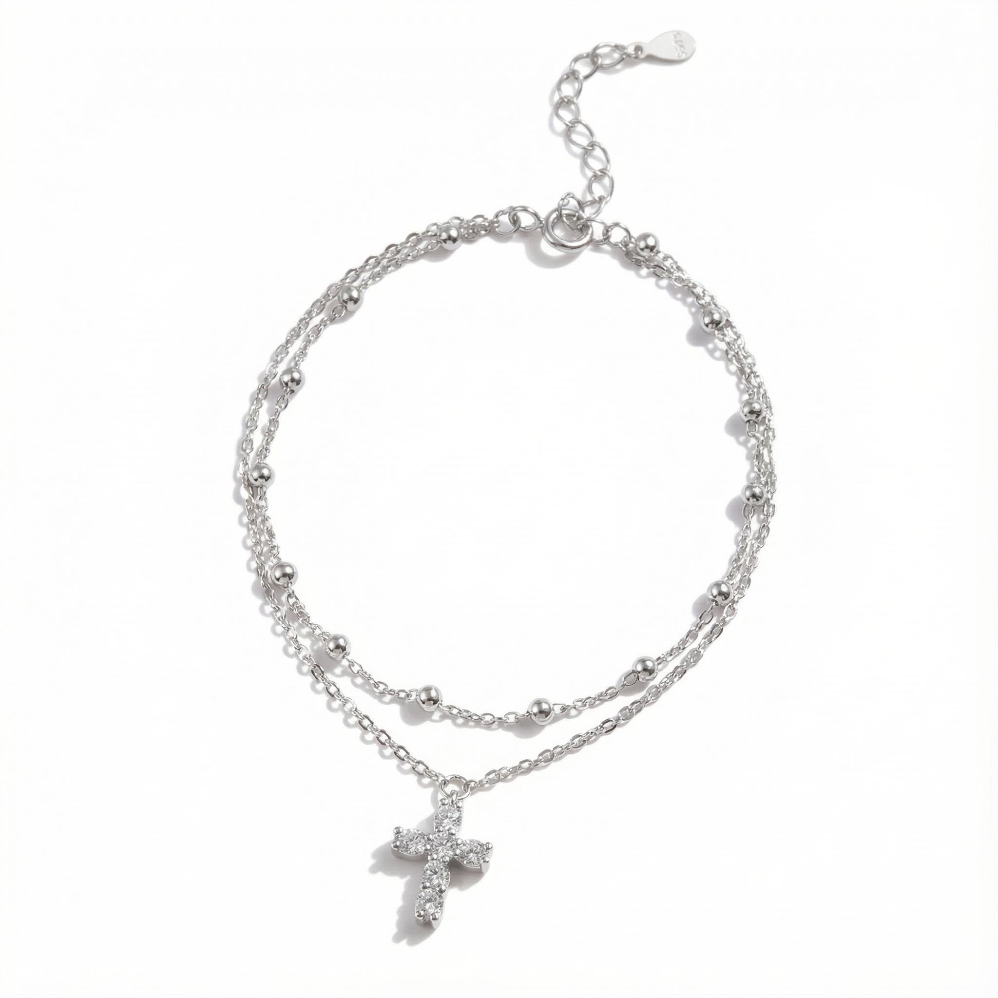 S925 Silver Double Layer Cross Adjustable Bracelet