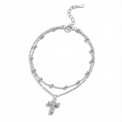 S925 Silver Double Layer Cross Adjustable Bracelet