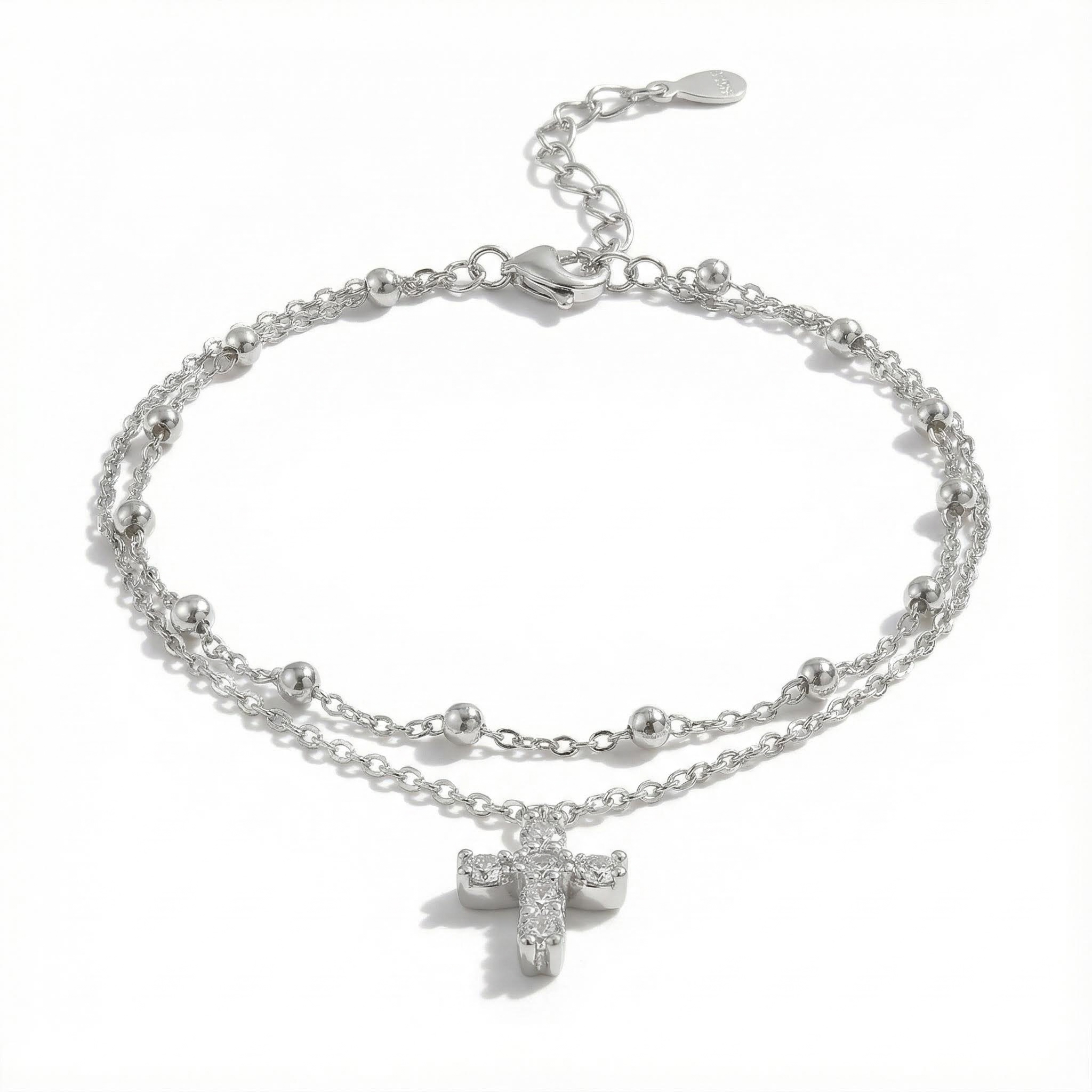 S925 Silver Double Layer Cross Adjustable Bracelet