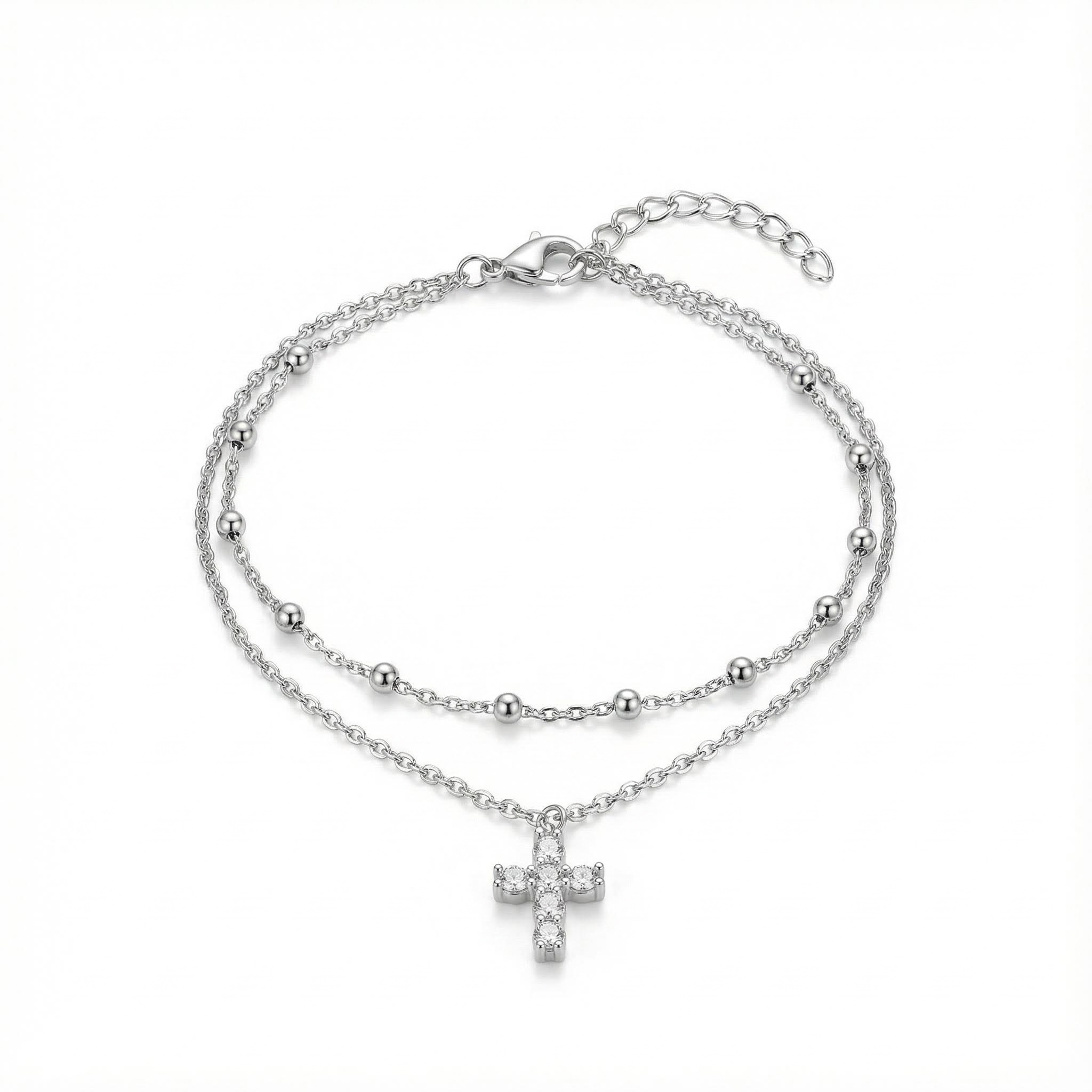 S925 Silver Double Layer Cross Adjustable Bracelet