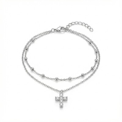 S925 Silver Double Layer Cross Adjustable Bracelet