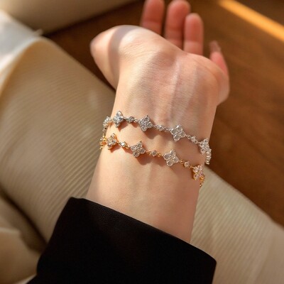 VVS Moissanite S925 Silver Four Leaf Clover Bracelet