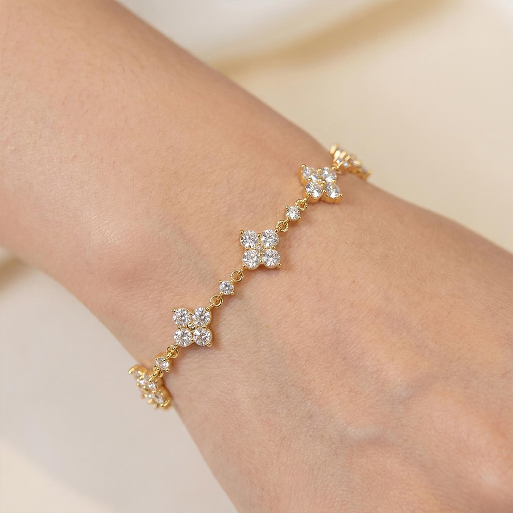 VVS Moissanite S925 Silver Four Leaf Clover Bracelet