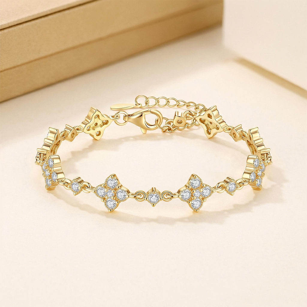 VVS Moissanite S925 Silver Four Leaf Clover Bracelet