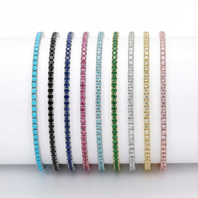 S925 Silver 1.5mm Multicolor Full Diamond Tennis Bracelet
