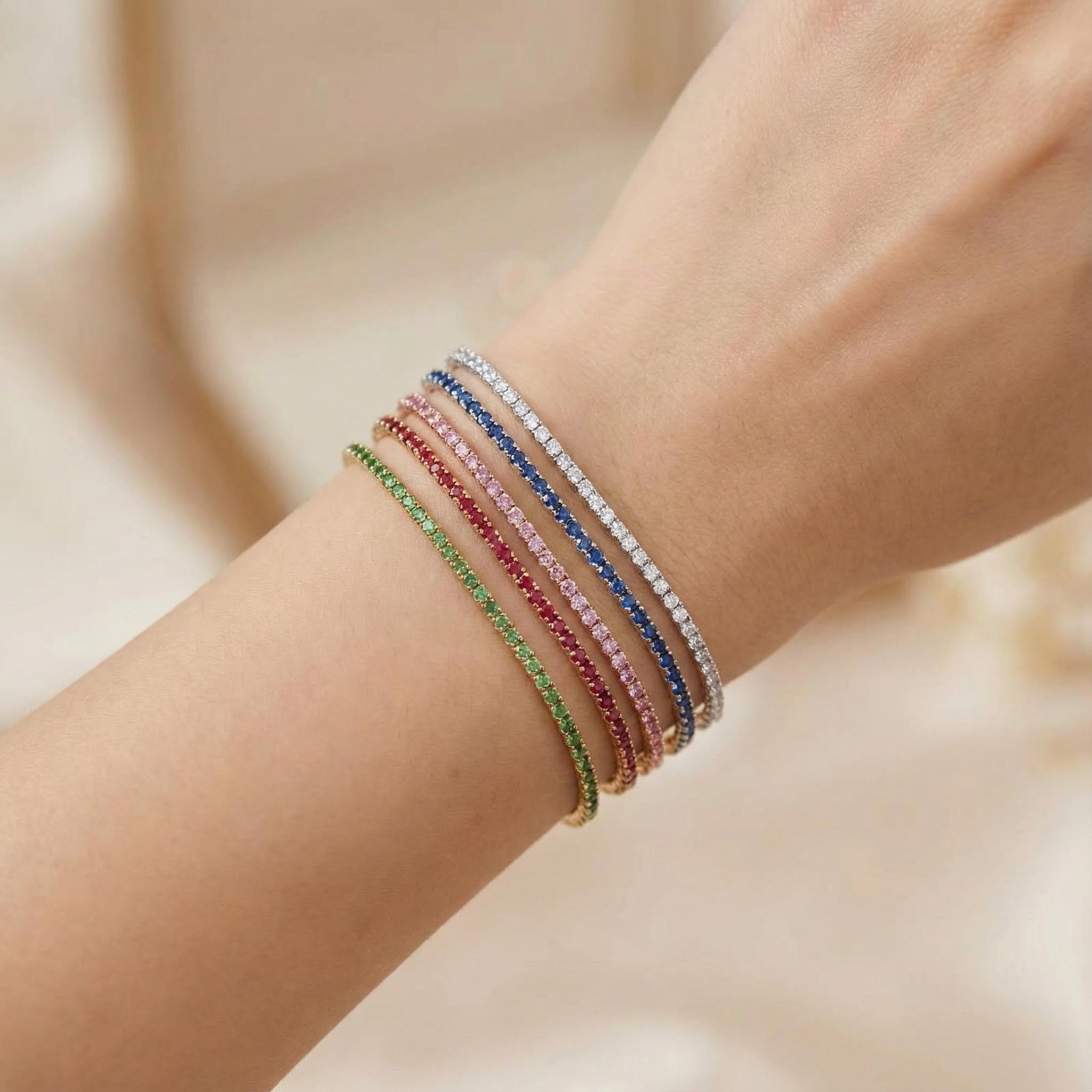 S925 Silver 1.5mm Multicolor Full Diamond Tennis Bracelet