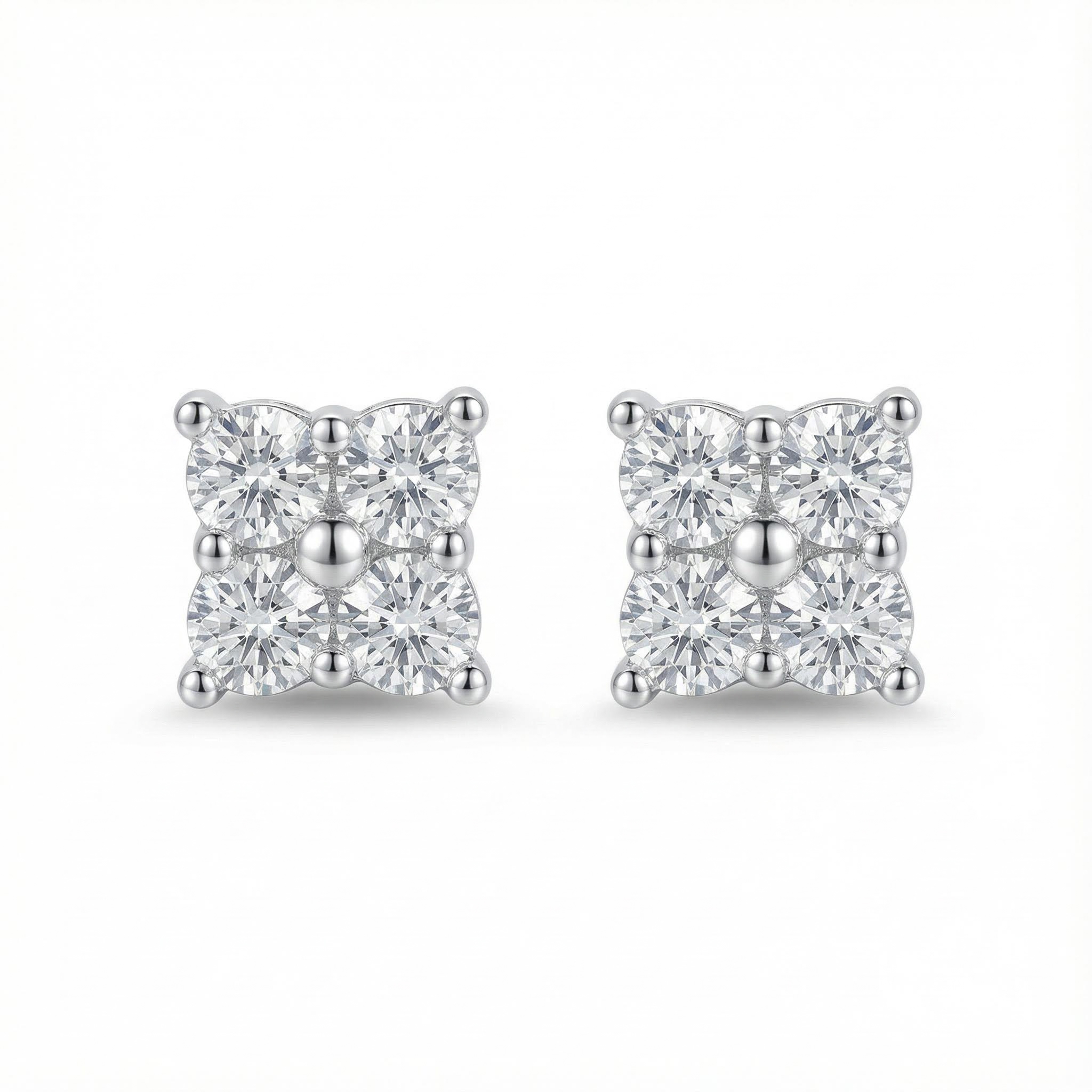 0.48CT Round Cut VVS Moissanite S925 Silver Prong Flower Diamond Stud Earrings