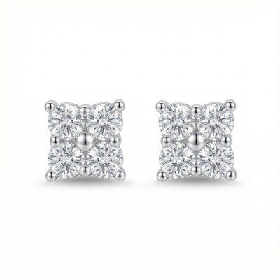 0.48CT Round Cut VVS Moissanite S925 Silver Prong Flower Diamond Stud Earrings