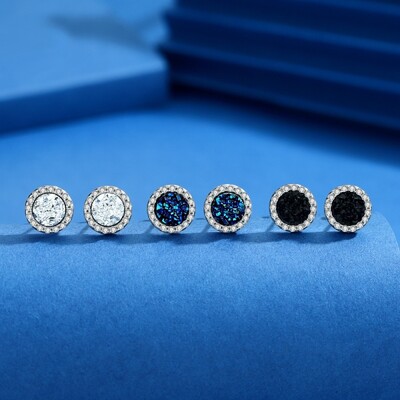S925 Silver Round Cut Pave Stud Earrings