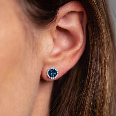 S925 Silver Round Cut Pave Stud Earrings