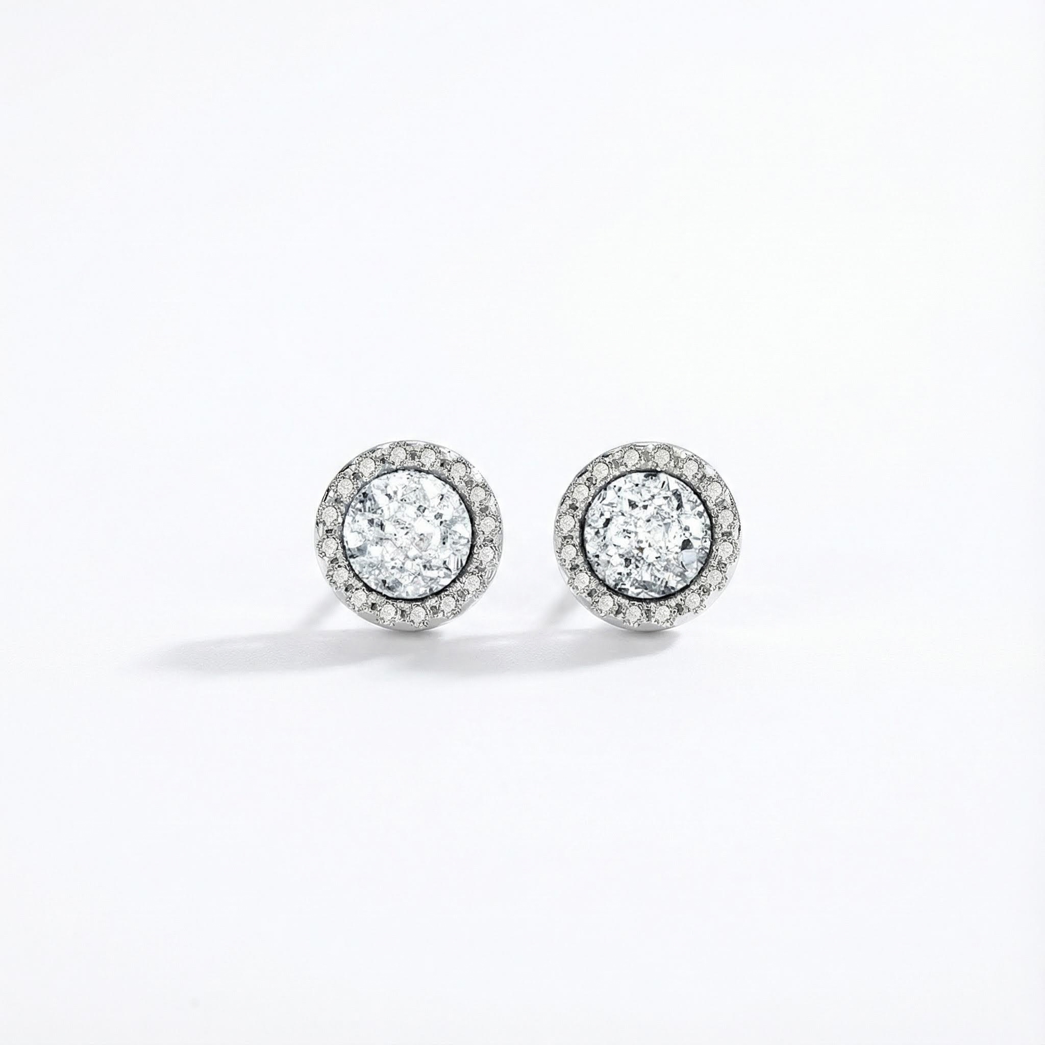 S925 Silver Round Cut Pave Stud Earrings S925 Silver Round Cut Pave Stud Earrings