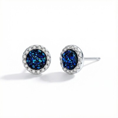 S925 Silver Round Cut Pave Stud Earrings