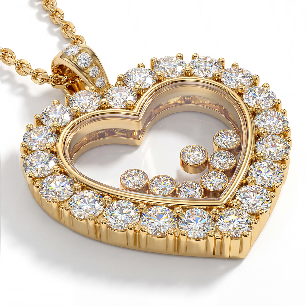 Heart Shaped Pendant with Diamond Decoration