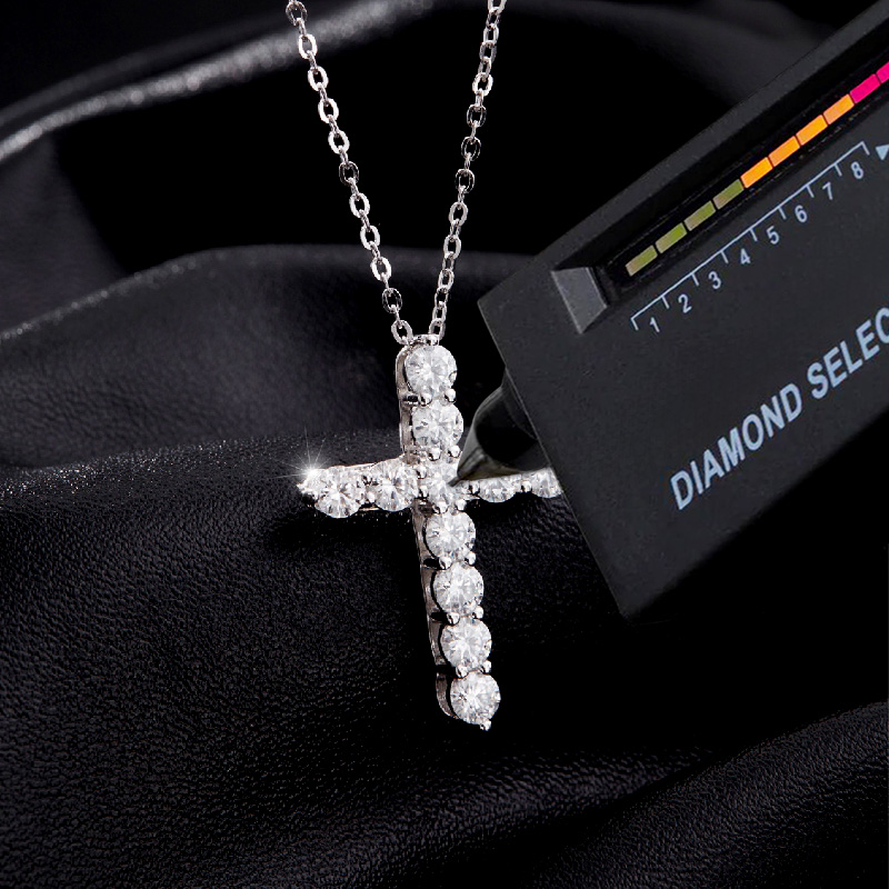 VVS Moissanite S925 Silver Cross Pendant Necklace