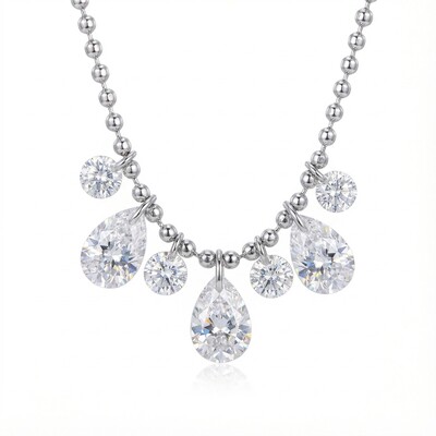 S925 Silver Teardrop Diamond Pendant Necklace