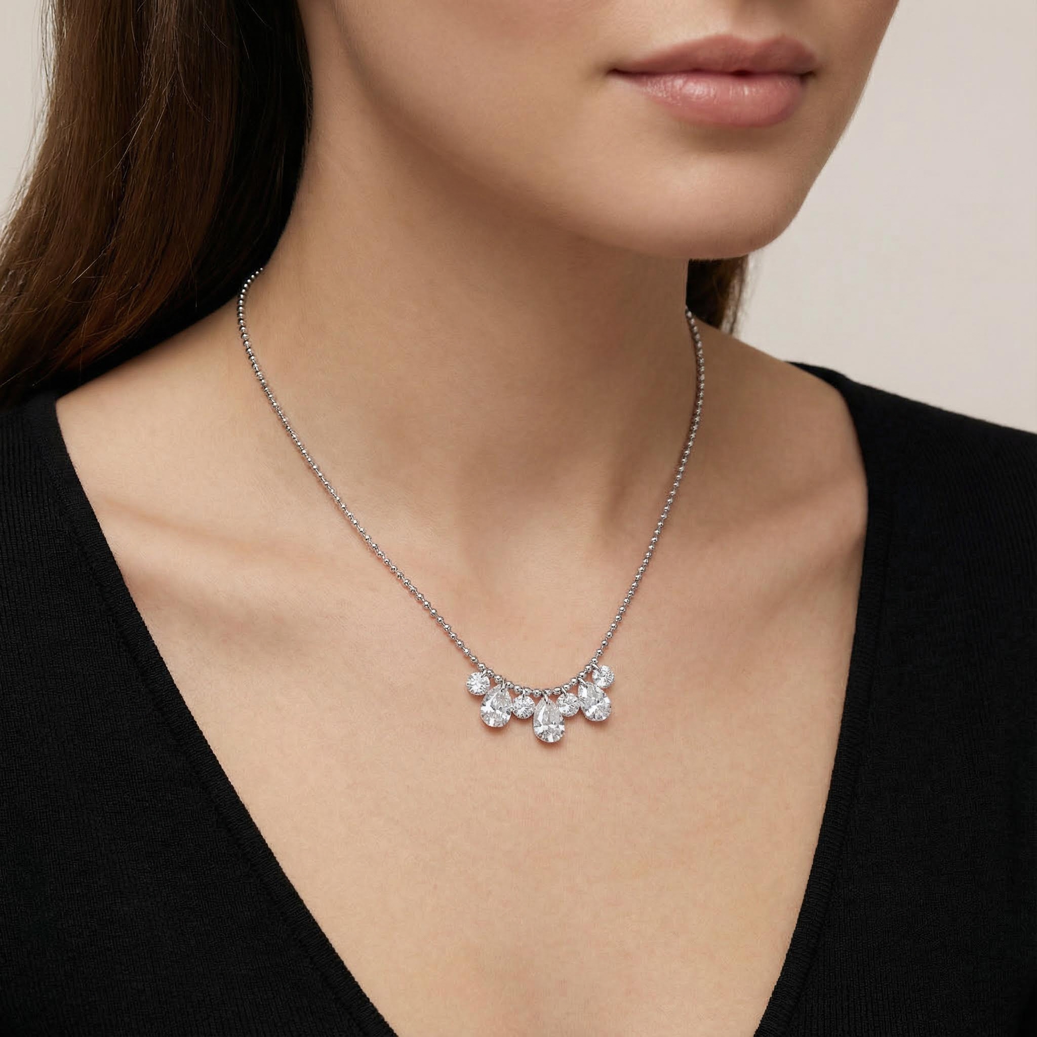 S925 Silver Teardrop Diamond Pendant Necklace