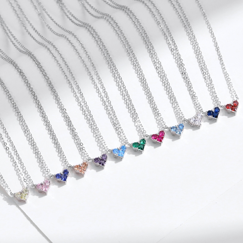 Customized Birthstone Heart Shape S925 Silver Necklace