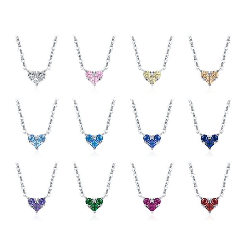 Customized Birthstone Heart Shape S925 Silver Necklace