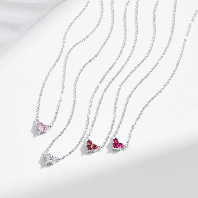 Customized Birthstone Heart Shape S925 Silver Necklace