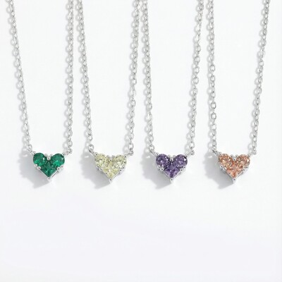 Customized Birthstone Heart Shape S925 Silver Necklace
