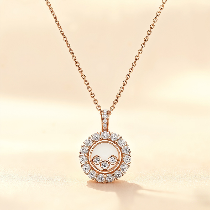 Round Shaped Floating Diamonds Pendent Necklace Round Shaped Floating Diamonds Pendent Necklace