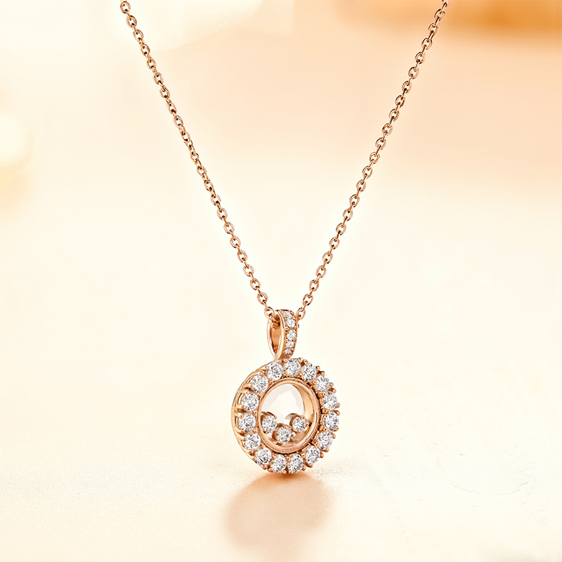 Round Shaped Floating Diamonds Pendent Necklace Round Shaped Floating Diamonds Pendent Necklace