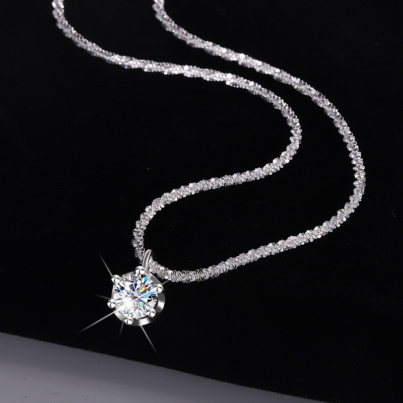 0.5CT/1CT/2CT VVS Moissanite Round Cut Pendant with Sparkling Gypsophila S925 Silver Necklace