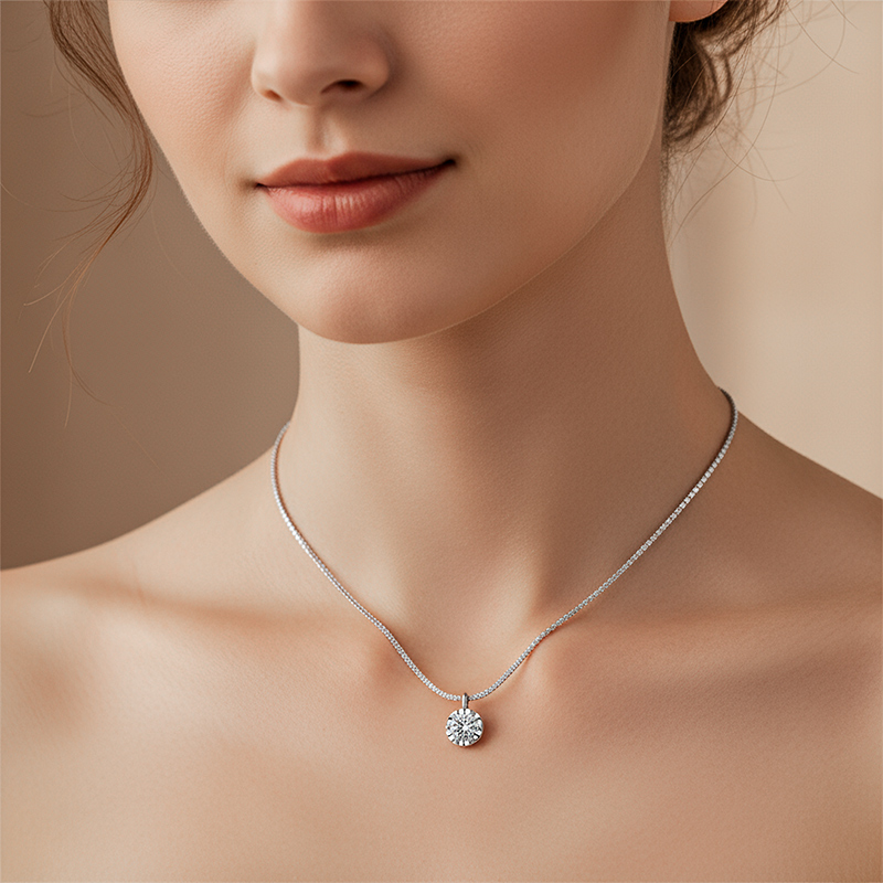 0.5CT/1CT/2CT VVS Moissanite Round Cut Pendant with Sparkling Gypsophila S925 Silver Necklace