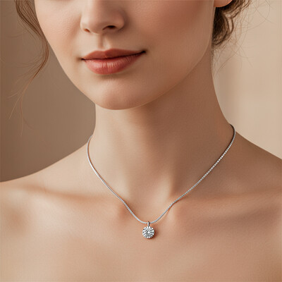 0.5CT/1CT/2CT VVS Moissanite Round Cut Pendant with Sparkling Gypsophila S925 Silver Necklace