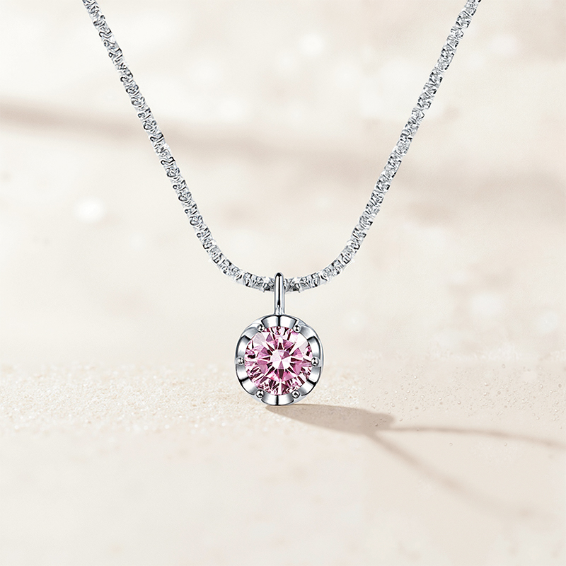 0.5CT/1CT/2CT VVS Moissanite Round Cut Pendant with Sparkling Gypsophila S925 Silver Necklace