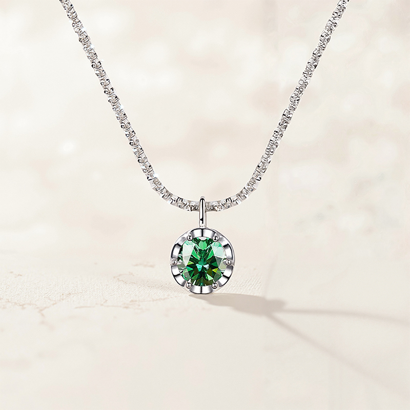 0.5CT/1CT/2CT VVS Moissanite Round Cut Pendant with Sparkling Gypsophila S925 Silver Necklace