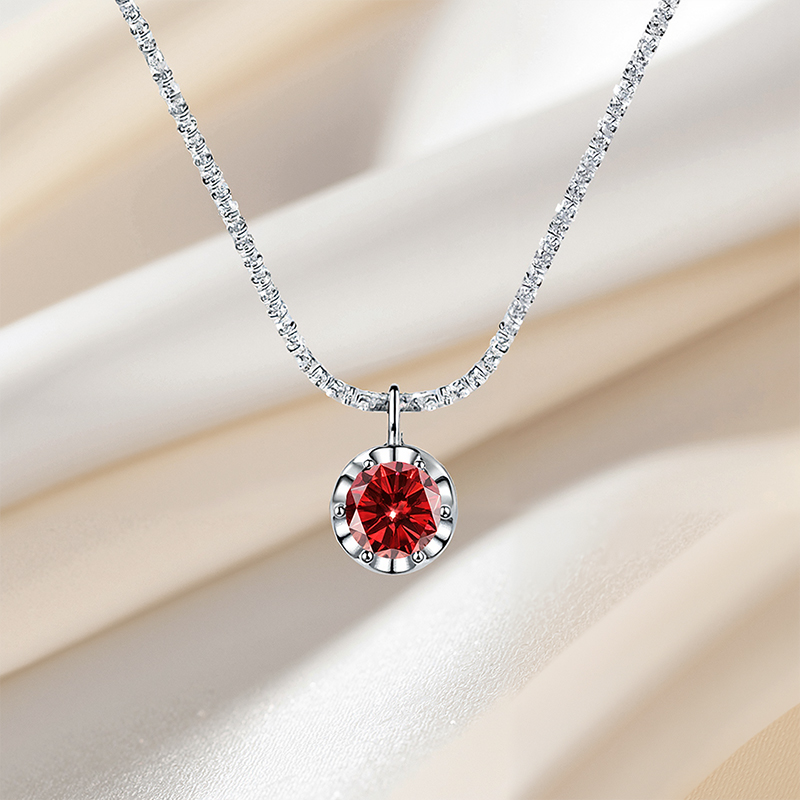 0.5CT/1CT/2CT VVS Moissanite Round Cut Pendant with Sparkling Gypsophila S925 Silver Necklace