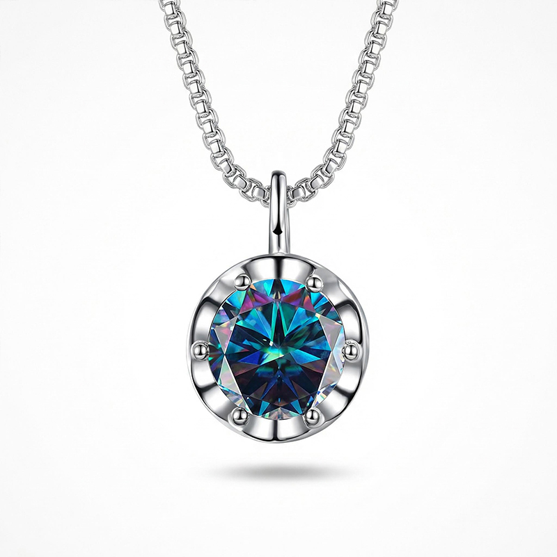 0.5CT/1CT/2CT VVS Moissanite Round Cut Pendant with Sparkling Gypsophila S925 Silver Necklace