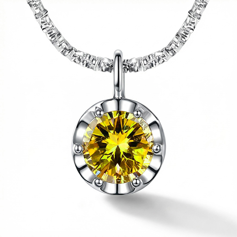 0.5CT/1CT/2CT VVS Moissanite Round Cut Pendant with Sparkling Gypsophila S925 Silver Necklace