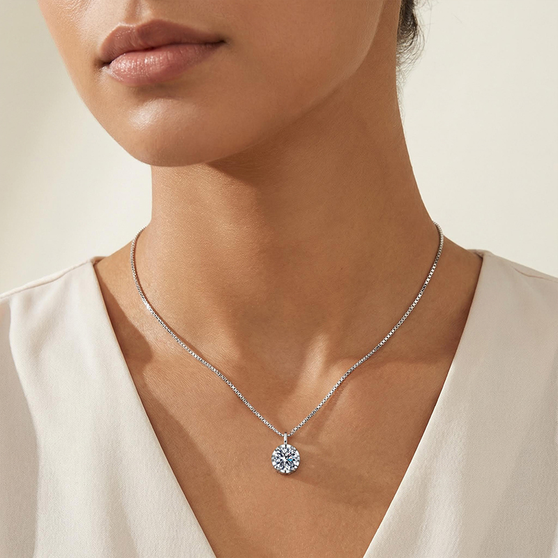 0.5CT/1CT/2CT VVS Moissanite Round Cut Pendant with Sparkling Gypsophila S925 Silver Necklace