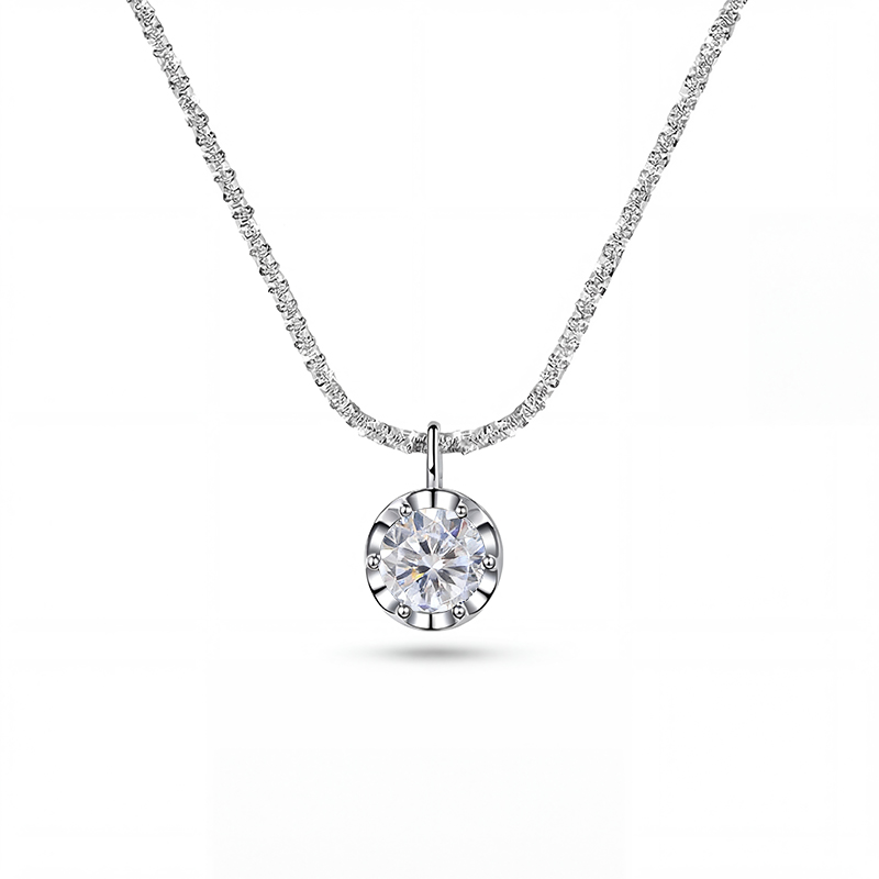 0.5CT/1CT/2CT VVS Moissanite Round Cut Pendant with Sparkling Gypsophila S925 Silver Necklace