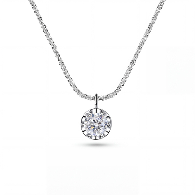 0.5CT/1CT/2CT VVS Moissanite Round Cut Pendant with Sparkling Gypsophila S925 Silver Necklace